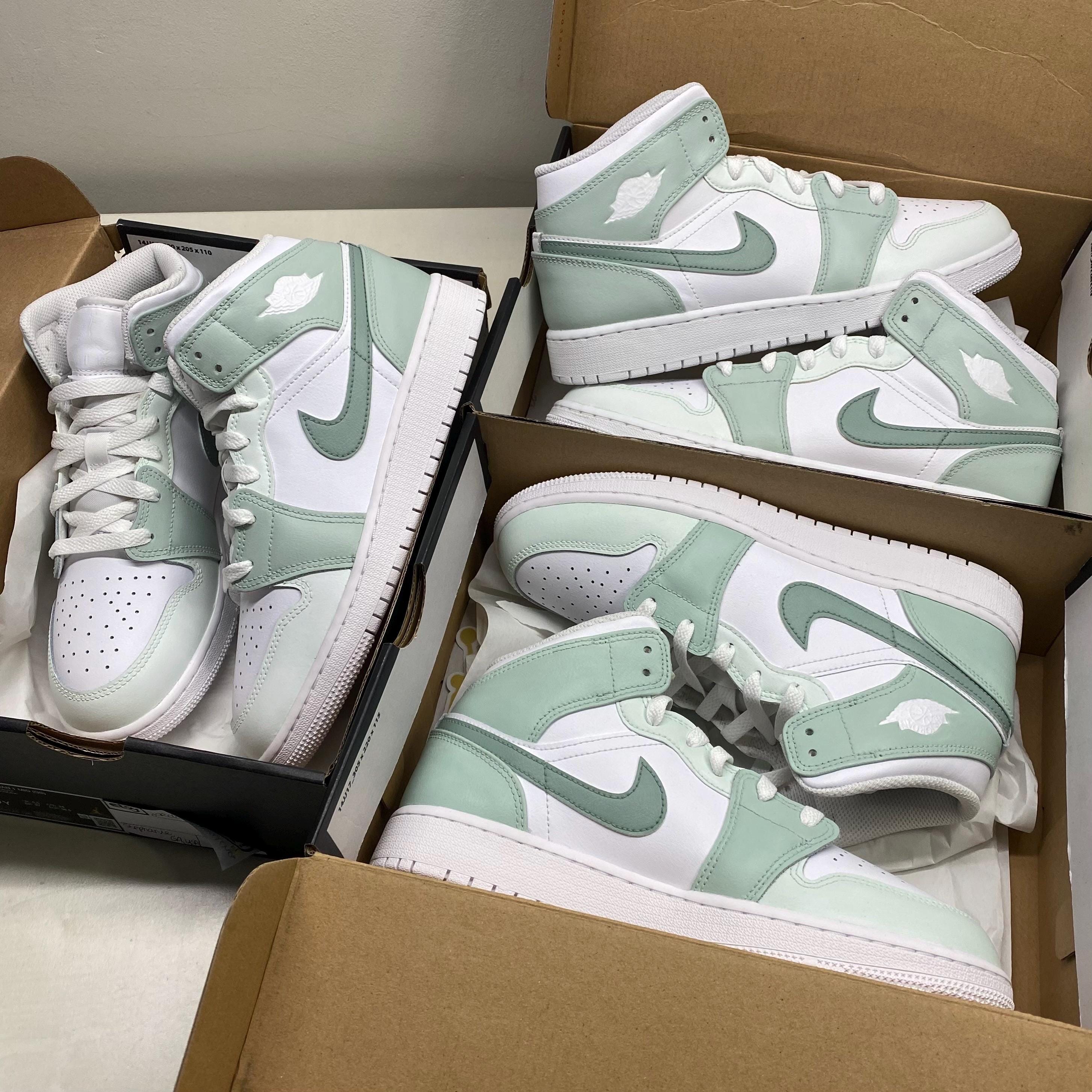 Custom Air Jordan 1 Mid Matcha Mint Green Aesthetic Sneakers Etsy UK