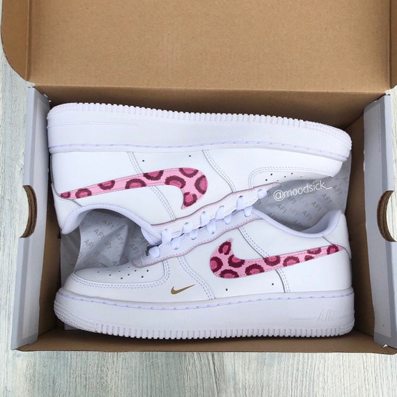 Nike Air Force 1 Custom Shoes Pink Leopard Swoosh Print Drip Sneakers All  Sizes
