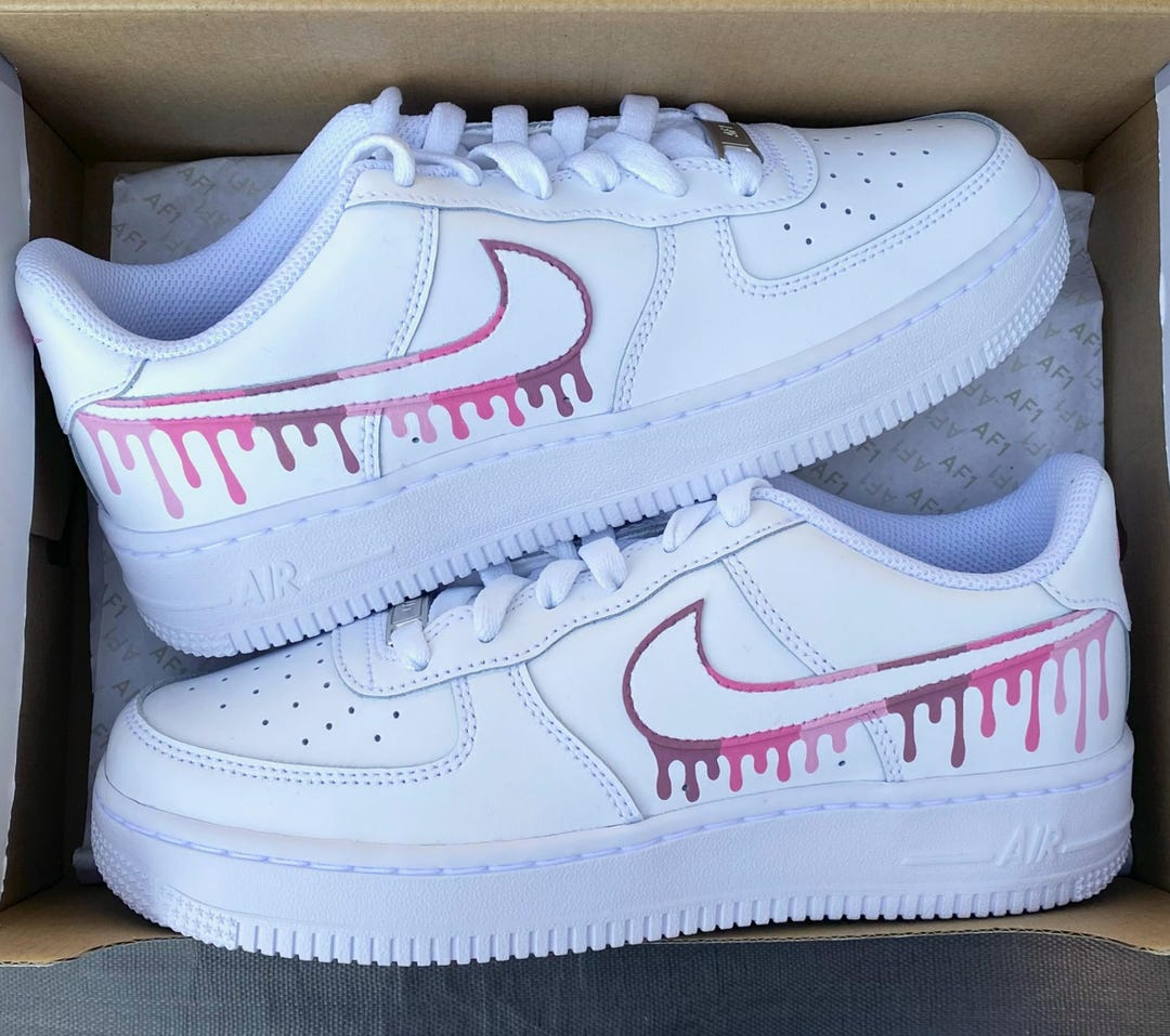 Air Force 1, Nike Custom Sneakers, Pink Colour Drip, bordeauxrode swooshes,  gepersonaliseerde schoenen, Barbie Pink Nederland