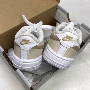 Air force 1 Nike, Custom Baby Sneakers, Beige taupe brown, Newborn sneakers, Babyshower gift zdjęcie 5