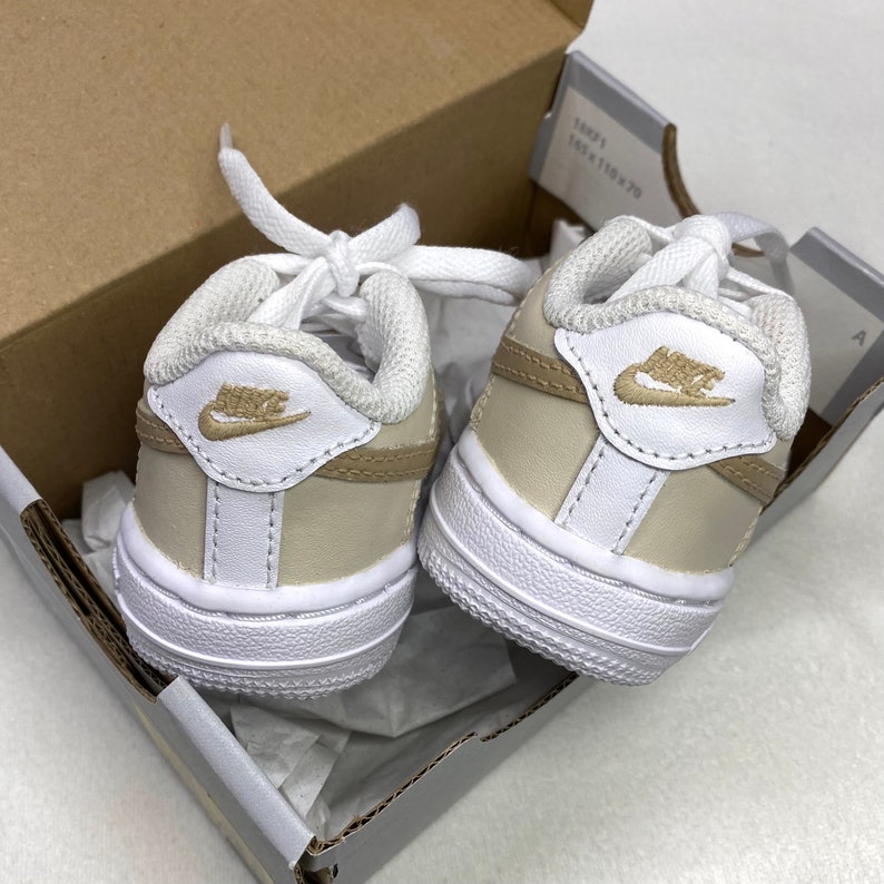 Air force 1 Nike, Custom Baby Sneakers, Beige taupe brown, Newborn sneakers, Babyshower gift zdjęcie 5