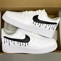 Nike air force 1, Black Drip Swoosh, Custom Sneakers, Men's Shoes, Boys, Girls, Women's, Halloween Gift, Birthday, Anniversary product logo
