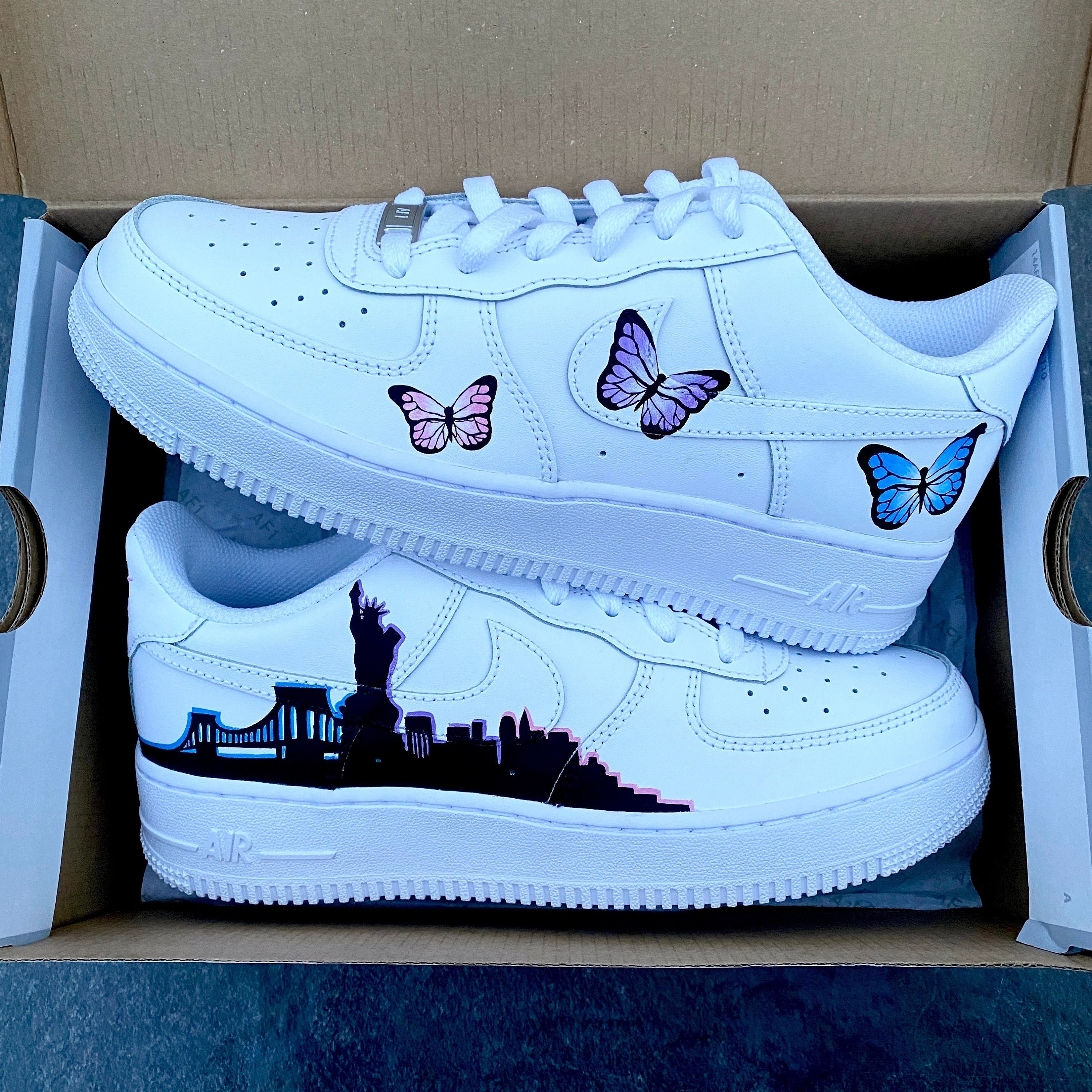 Dripping Beige Custom Air Force 1 Sneakers with Butterflies