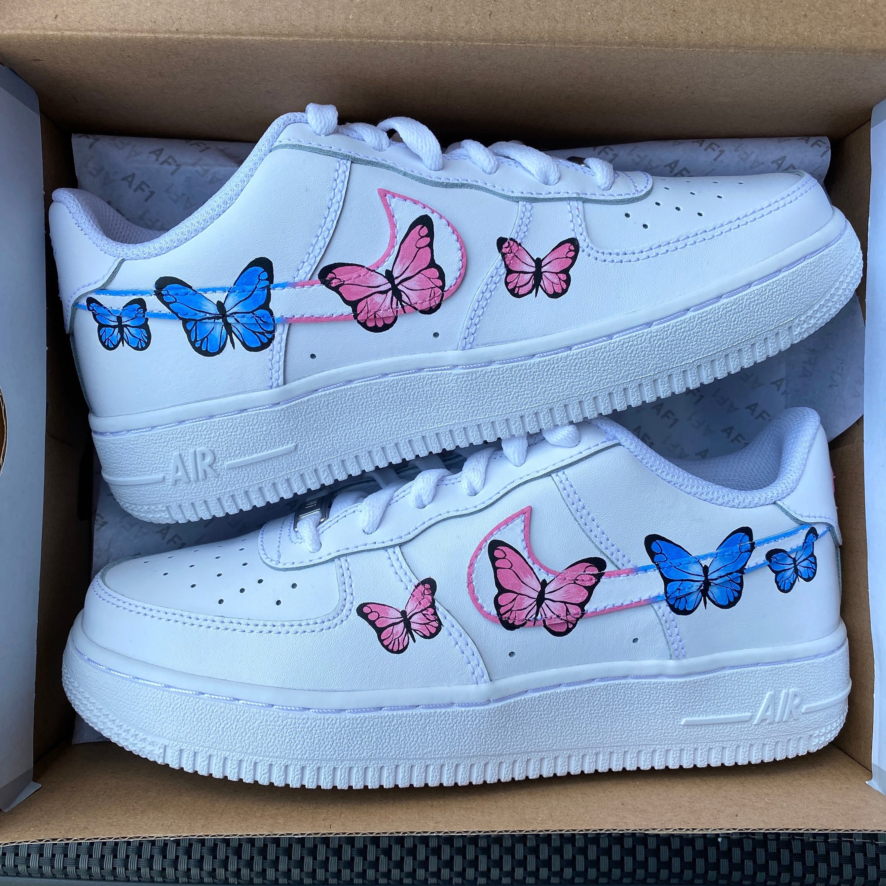 Custom Air Force 1 Butterfly Blue Black Drip Butterfly Af1 -  Norway