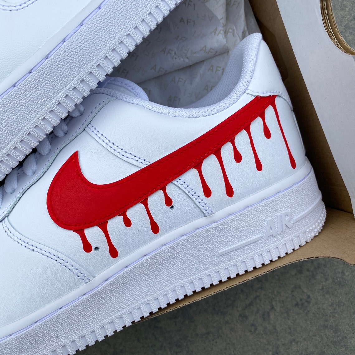 Nike Air Force 1 Custom Sneakers Hand Painted Red Drip - Etsy