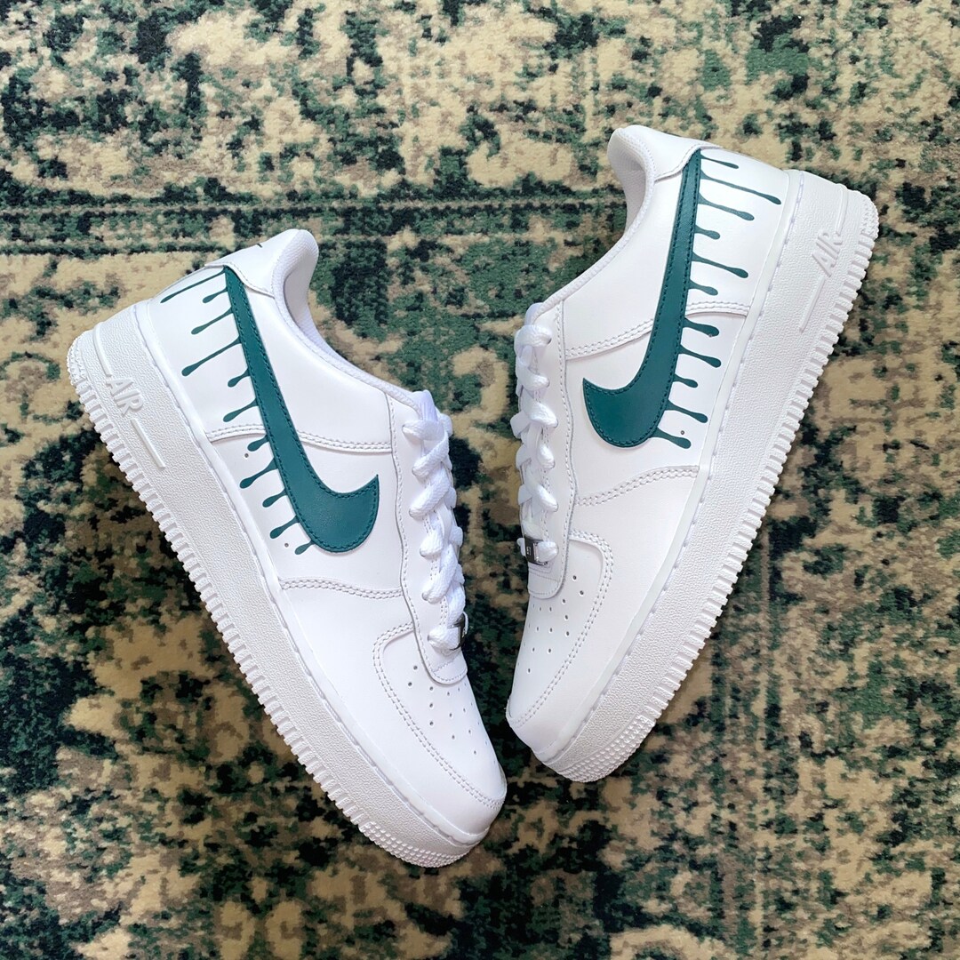 Custom Nike air force 1 custom sneakers dark green drip - Etsy Nederland