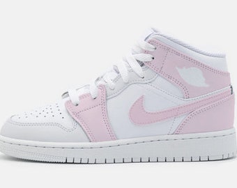 Air Jordan 1 Mid, Custom sneakers, pink, light grey