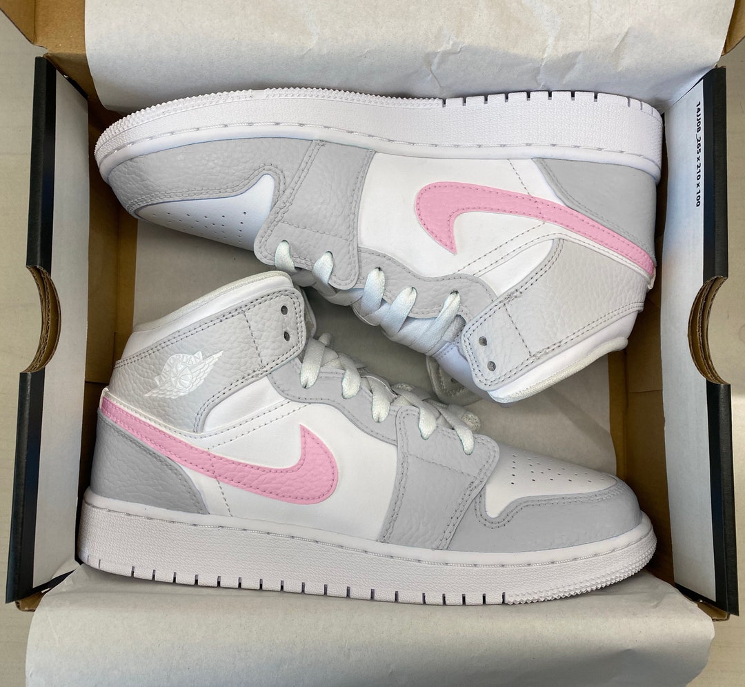 Custom Nike Air Jordan 1 Mid Pastel Gray Pink Colors - Etsy