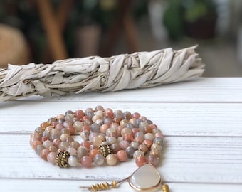 Necklace Mala 108 beads sunstone