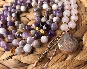 Rose quartz Mala Necklace 108 beads