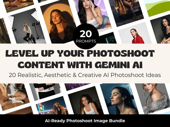 AI Photoshoot Prompts Pack – 20 Pages of Gemini AI Prompts for Realistic, Fashion & Lifestyle Photography | Digital Download