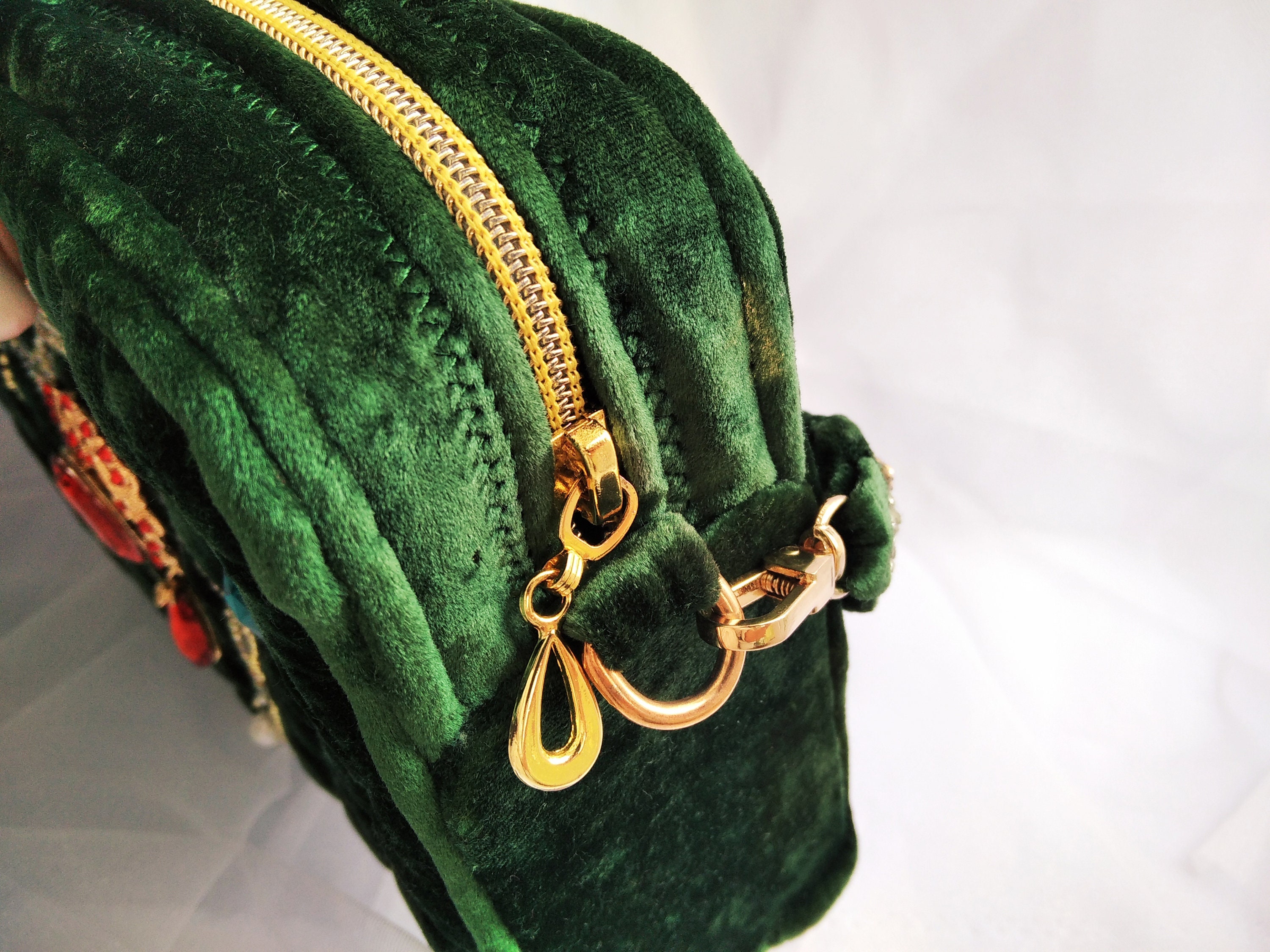Luxurious velvet green bag in vintage style Etsy