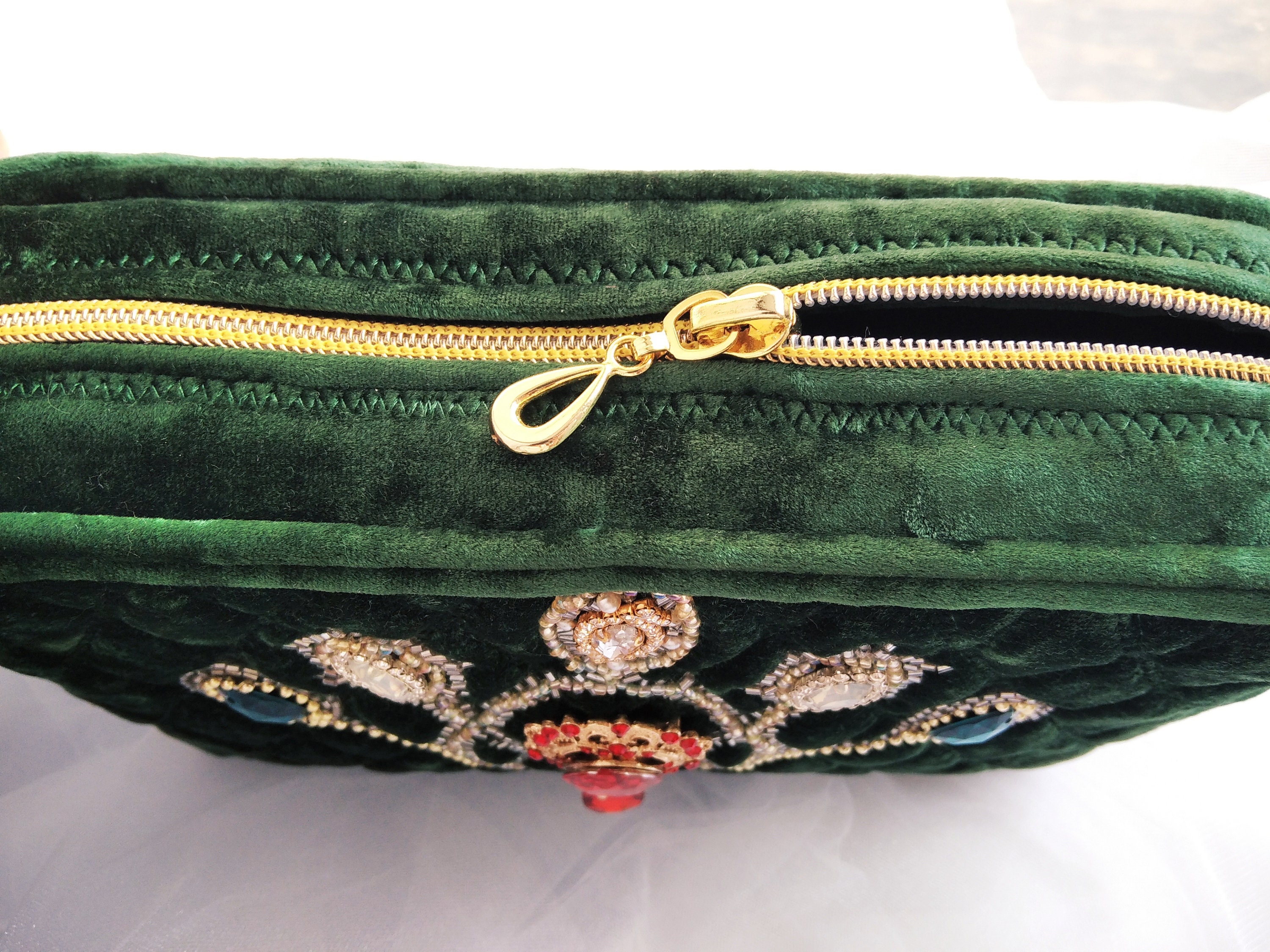 Luxurious velvet green bag in vintage style Etsy