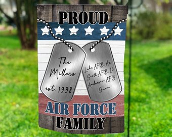 12x18 Garden Flag Sublimation Design Proud Air Force Family Dog Tags USA Red White Blue Faux Wood Sublimation Design Digital Download PNG