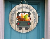 Round Door Hanger Fall Thanksgiving Truck Turkey Sublimation Design for 12 inch Round Hardboard Blanks PNG Digital Download