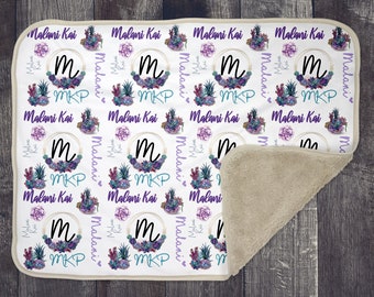 Baby Blanket Sublimation Template PNG and Photoshop Smart Objects with instructions Purple Succulents Theme 10x10 panel
