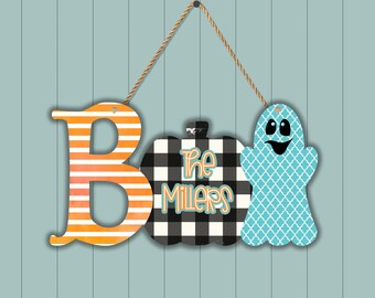 Boo Door Hanger Sublimation Design Halloween Teal Orange for Slinging Arrow Blanks PNG Digital Design