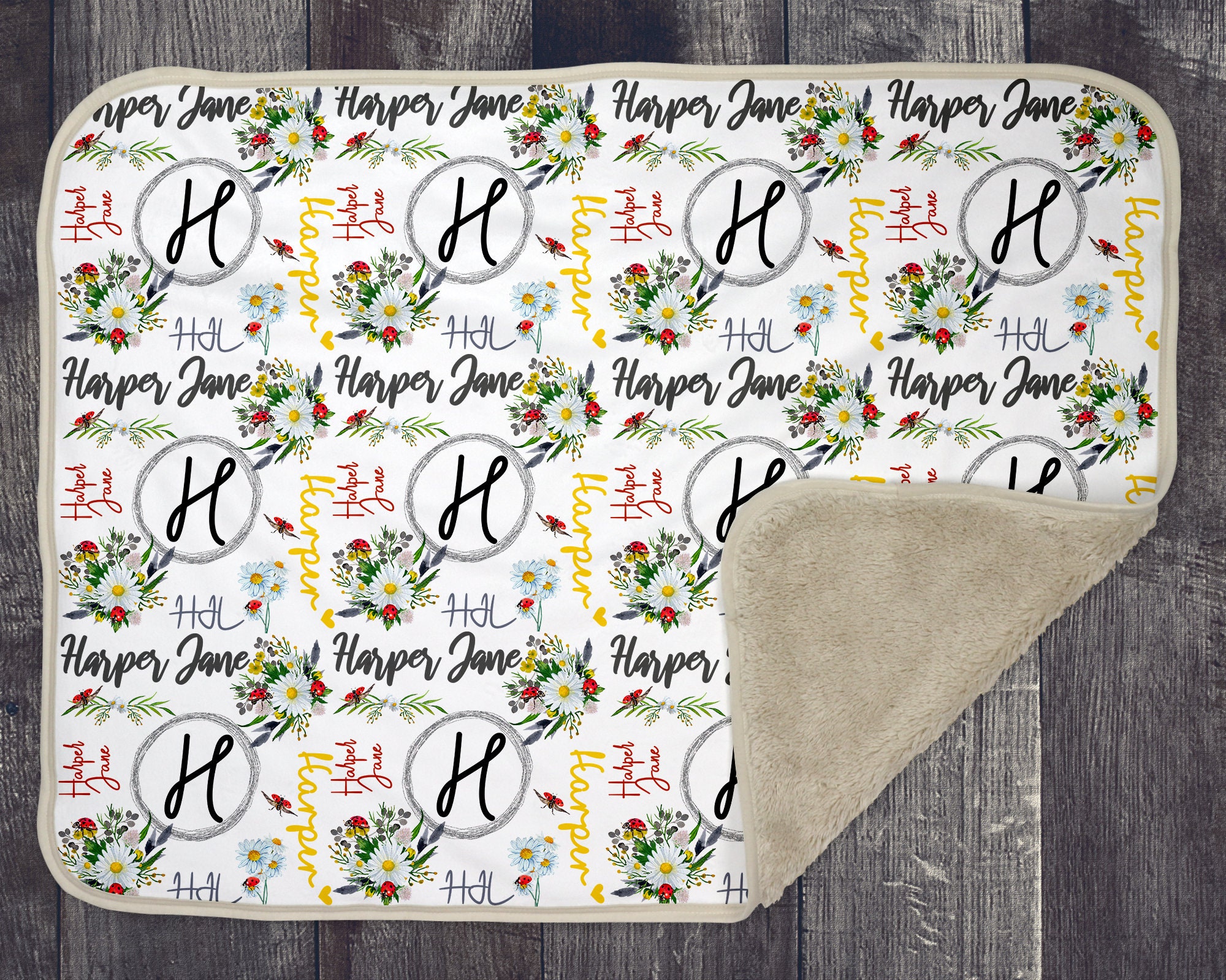 Baby Blanket Sublimation Lady Bug and Daisy Floral Template Etsy Canada