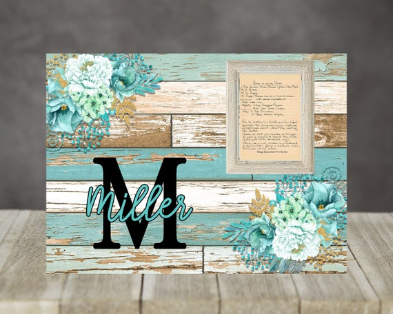 Glass Sublimation Cutting Board Multi Teal Rustic Wood and Floral Desgin  for you to add Recipe or Pictures Instant Download PNG DIGITAL