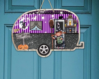 Camper Puerta Colgador Halloween Calabaza Camper Sublimación Diseño para Aparecium Co blanco Digital Descargar PNG