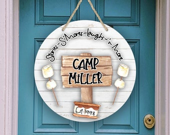 Happy Camper Smores Camp Door Hanger Sublimation Design for Round door hanger from Ashley Dodd Aparecium Design Co Retro Camping S'Mores
