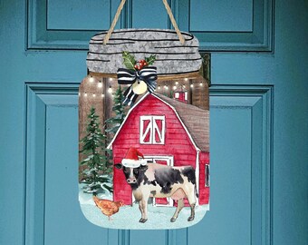 Mason Jar Sublimation Design Winter Christmas Farm Farmhouse Cow Rustic Digital Download 2 PNG files for Ashley Dodd's Mason Jar template