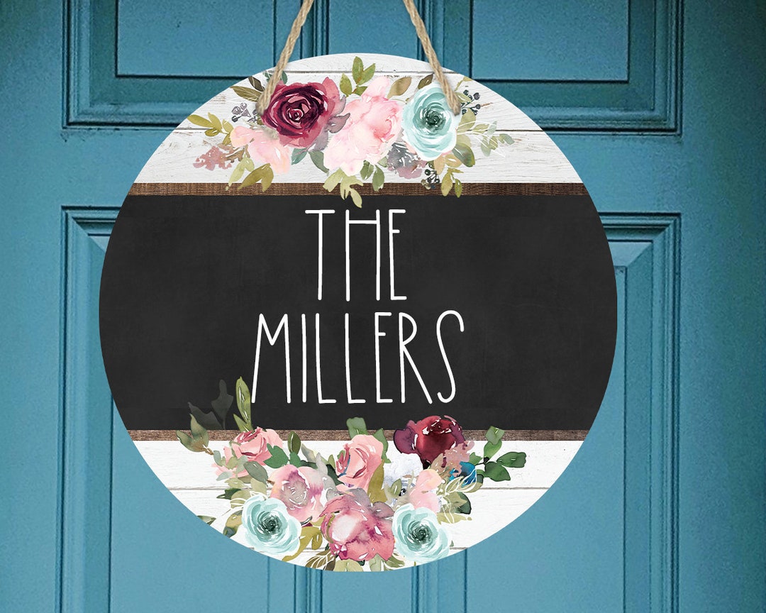 Round Door Hanger Sublimation Blank Faux Wood With Teal Blush Maroon