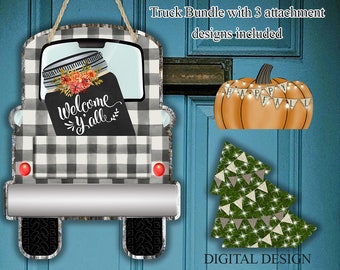 Truck Door Hanger Black and White Buffalo Plaid Plain Truck with 3 attachment Designs Digital Download PNG files for Aparecium's Truck
