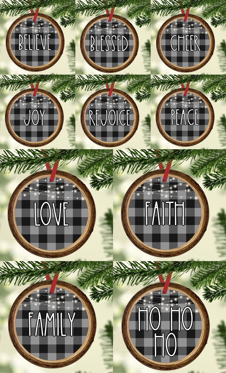 Round Ornament 10 Design Bundle Farmhouse Inspired Gray Buffalo Plaid Merry Christmas Sublimation Aparecium Design Co Digital Design PNG image 1