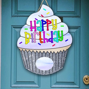 Cupcake Door Hanger Happy Birthday Sublimation Design Bundle PNG for Aparecium Design Blank Use Dry Erase Marker on Frame Instant Download