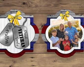 Quatrefoil Keychain Dog Tag USA Military Sublimation Design with Photo Frame Front and Back for Personalization Aparecium Design Blank PNG