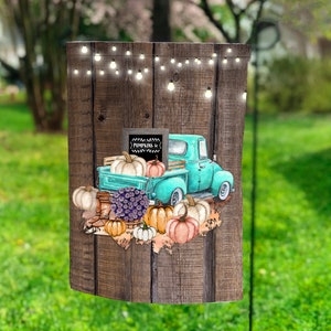 12x18 Garden Flag Sublimation Design Blank Fall Teal Truck Pumpkin Patch Digital Download PNG for Polyester Flag Digital ONLY