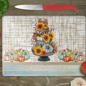 Herbst Blumen und Kürbis Tiered Tray Halloween Hübsche Küche Schneidebrett Blank Sublimation Design Kann angepasst werden PNG passt für große Bretter