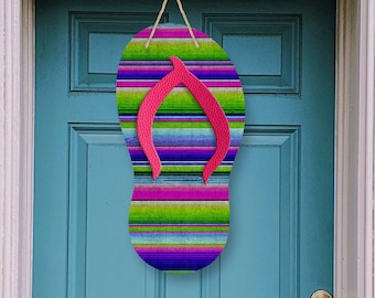 Flip Flop Door Hanger Serape Design for Aparecium Design Co Hardboard Blanks for Personalization Digital Design PNG