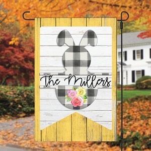 12x18 Bandera de jardín Sublimation Faux Wood Buffalo Plaid Bunny Easter Sublimation Design Digital Descargar PNG Polka Dot Farmhouse