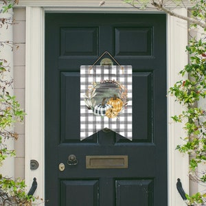 Bunting Door Hanger Farmhouse Fall Plaid et Citrouilles Sublimation Design pour Aparecium Design Co blank Digital Download PNG