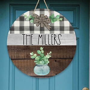 Round Door Hanger Sublimation Farmhouse and Faux WoodPlaid and Burlap Sublimation Design for 12.25&quot; Round Door Blank Digital Design PNG
