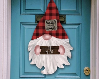 Gnome Door Hanger Sublimation Red Buffalo Plaid Bundle Cabin Sweet Cabin and Blank Gnome Bundle 2 Files for Aparecium Design Co Blanks PNG