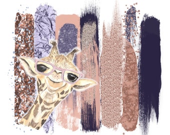 Sublimation Digital Design Valentines Brush Stroke Giraffe Rose Gold Glitter Blank for you to add your own words PNG Instant Download