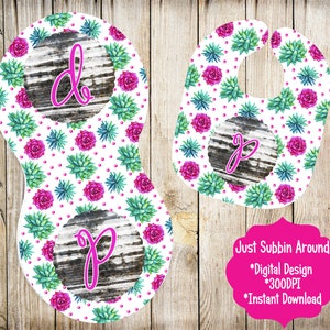 Digital Sublimation Design Burp Cloth, Bib, and Baby Onesie Succulent Floral Cactus Corrugated Tin Instant Digital Download  Infant