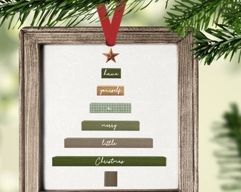 Square Christmas Ornament Faux Wood Frame Stacked Faux Wood Christmas Tree Ornament Sublimation Design PNG Ornament Sublimation