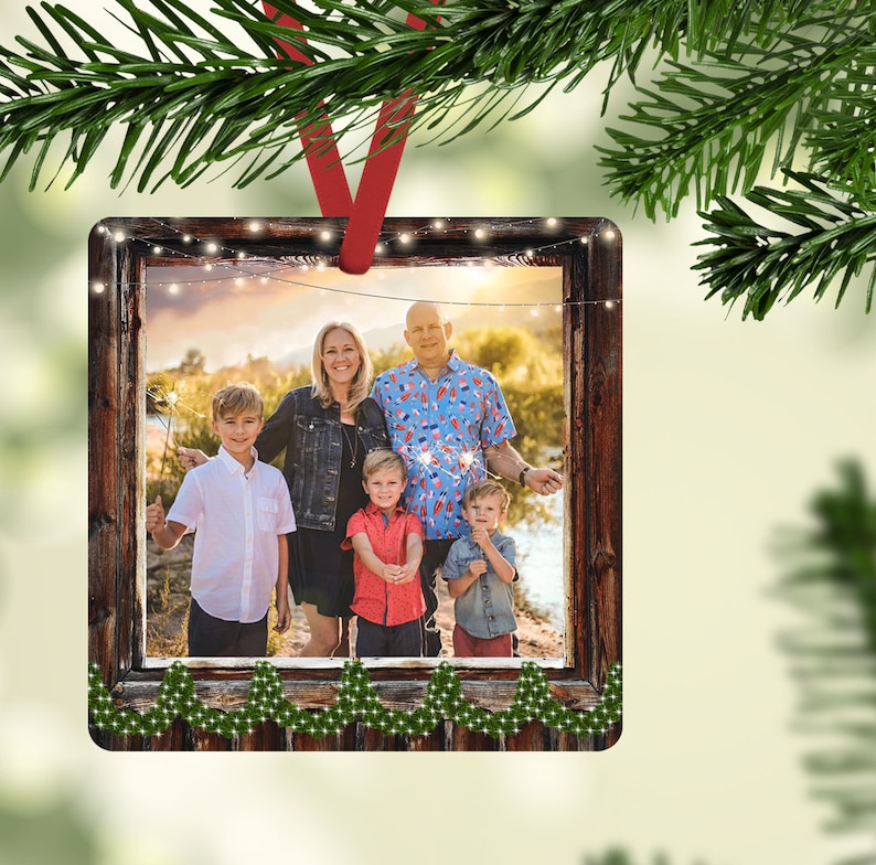 Square Christmas Ornament Picture Frame Design Faux Wood Etsy
