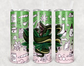 20 oz Skinny Tumbler Cannabis Marijuana Snake and Ombre Glitter Sublimation Design Digital ONLY Download PNG Warp and Straight