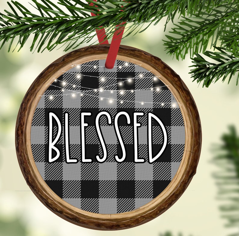 Round Ornament 10 Design Bundle Farmhouse Inspired Gray Buffalo Plaid Merry Christmas Sublimation Aparecium Design Co Digital Design PNG image 3