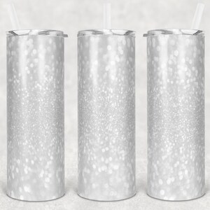 20 oz Skinny Tumbler White Glitter Plain Background Sublimation Design Digital Download PNG Warp and Straight