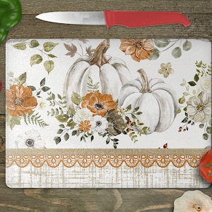Herbst Blumen und Kürbis Sackleinen Halloween Hübsche Küche Schneidebrett Blank Sublimation Design Kann angepasst werden PNG passt für große Bretter