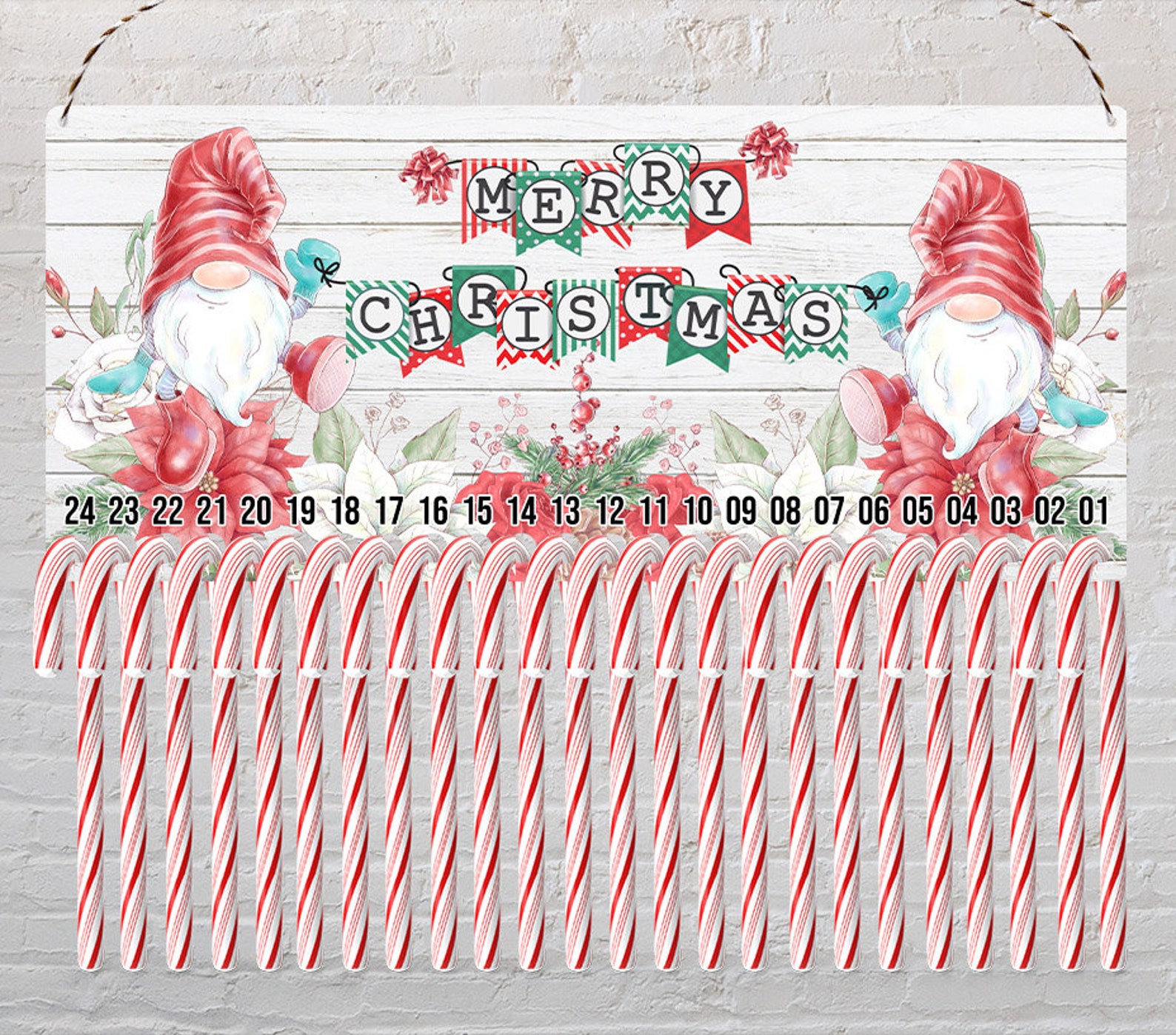 Candy Cane Countdown Advent Sublimation Design Christmas Gnome Etsy