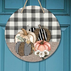 Round Sublimation Door Hanger Fall Buffalo Plaid Burlap Pumpkins Happy Fall Yall for 12.25 Circle Sublimation Blanks DIGITAL ONLY Sign PNG image 2