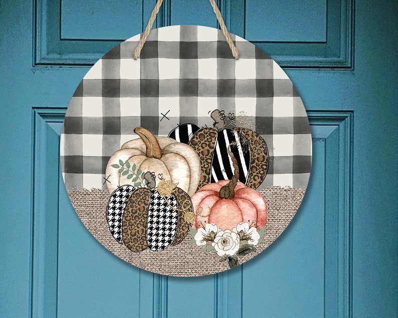 Round Sublimation Door Hanger Fall Buffalo Plaid Burlap Pumpkins Happy Fall Yall for 12.25 Circle Sublimation Blanks DIGITAL ONLY Sign PNG image 2