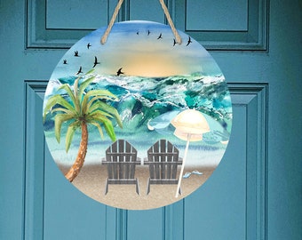 Round Door Hanger Sublimation Tropical Beach Surf Board Summer design for 12 inch Hardboard Blank Digital Download PNG